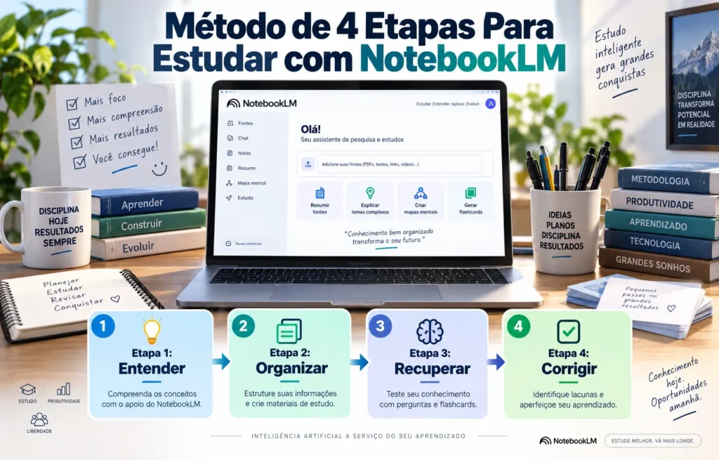 método de 4 etapas para estudar com notebooklm